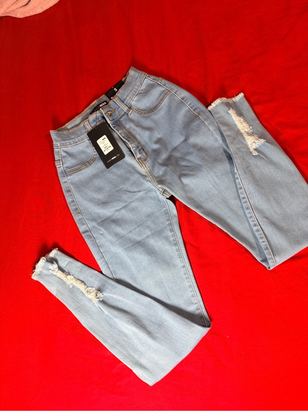 Fashion Nova Light Blue High-Rise Cropped Distressed Jeans
